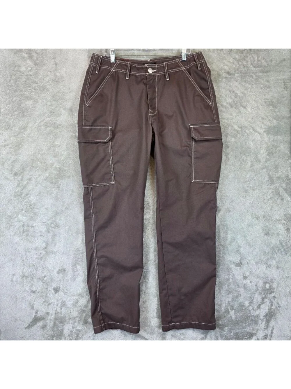 True Religion Cargo Pants Mens 34x32 Brown Contrast Stitching Denim Workwear